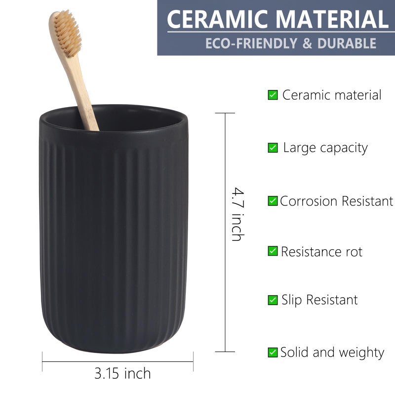 BSDISP Matte Black Toothbrush Holders for Bathrooms - Ceramic Toothbrush Toothpaste Holders Set  Black Bathroom Tumbler Cups Reusable Toothbrush Cup Black Mouthwash Cup  Bathroom Counter Organizer. - Image 5